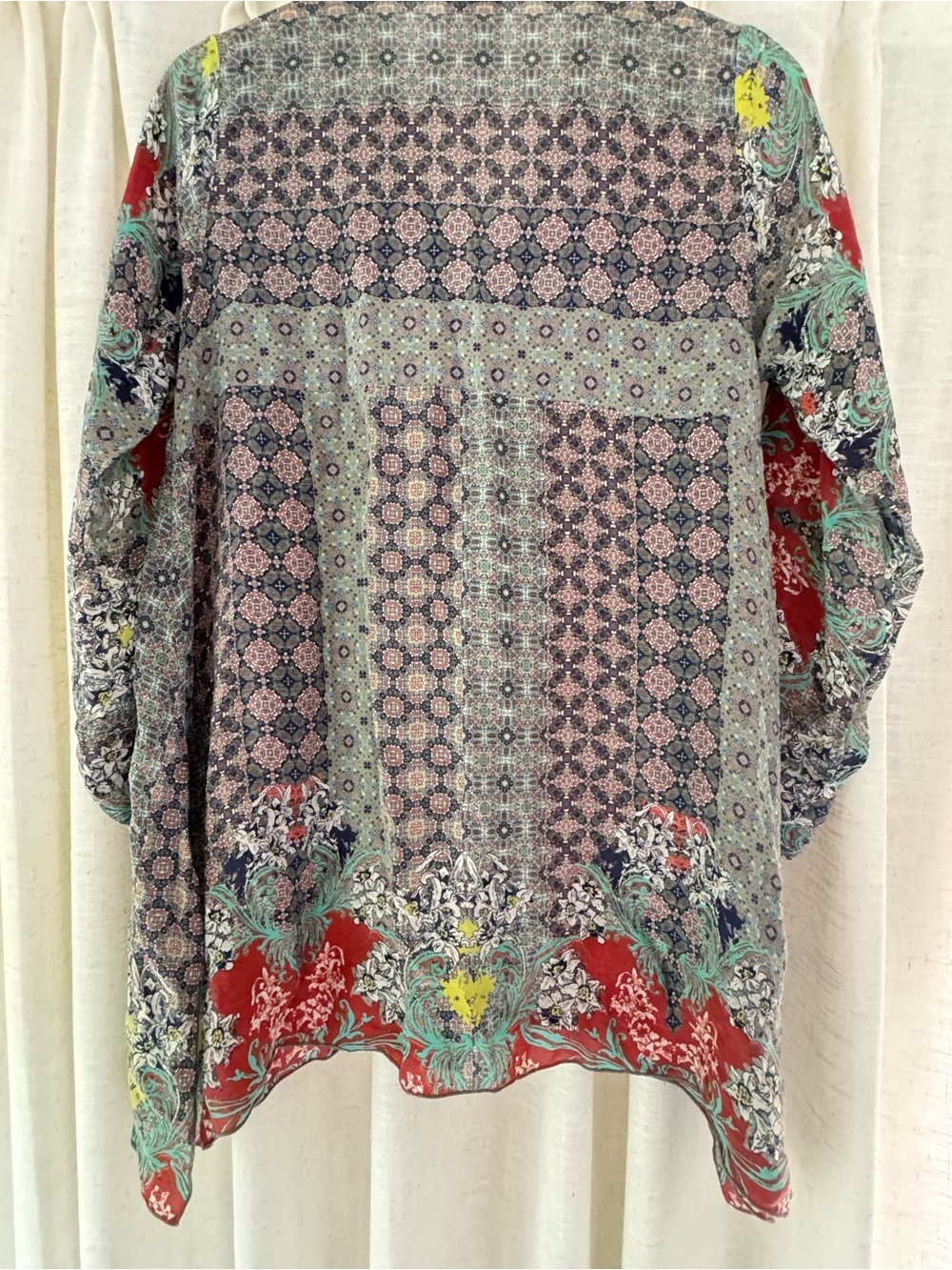 Johnny Was Cupra Rayon Tunic Top S Floral Patchwork Boho Blouse - Picture 4 of 12